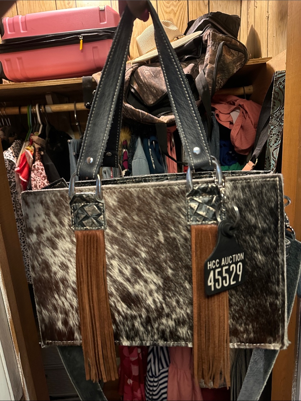 Cowhide Fringe Shoulder Bag in Brown & White - Women Bags